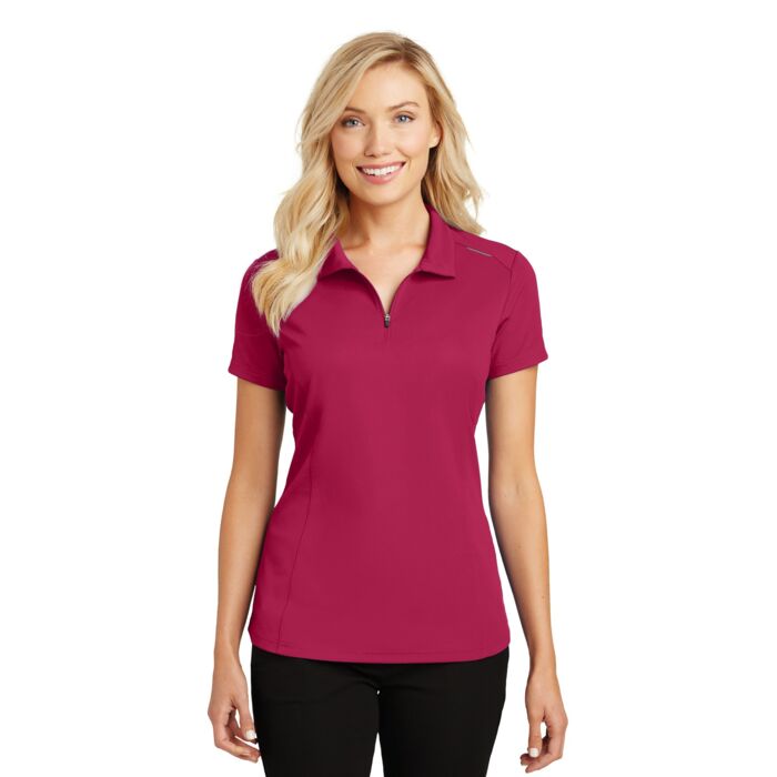 Ladies Pinpoint Mesh Zip Polo Thumbnail